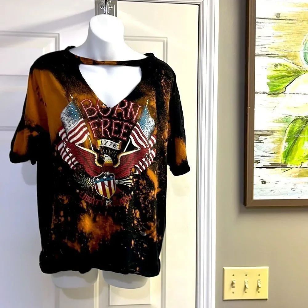 Charlotte Russe “Born Free 1776 Liberty or Death” Bleach Dyed T-shirt- Small